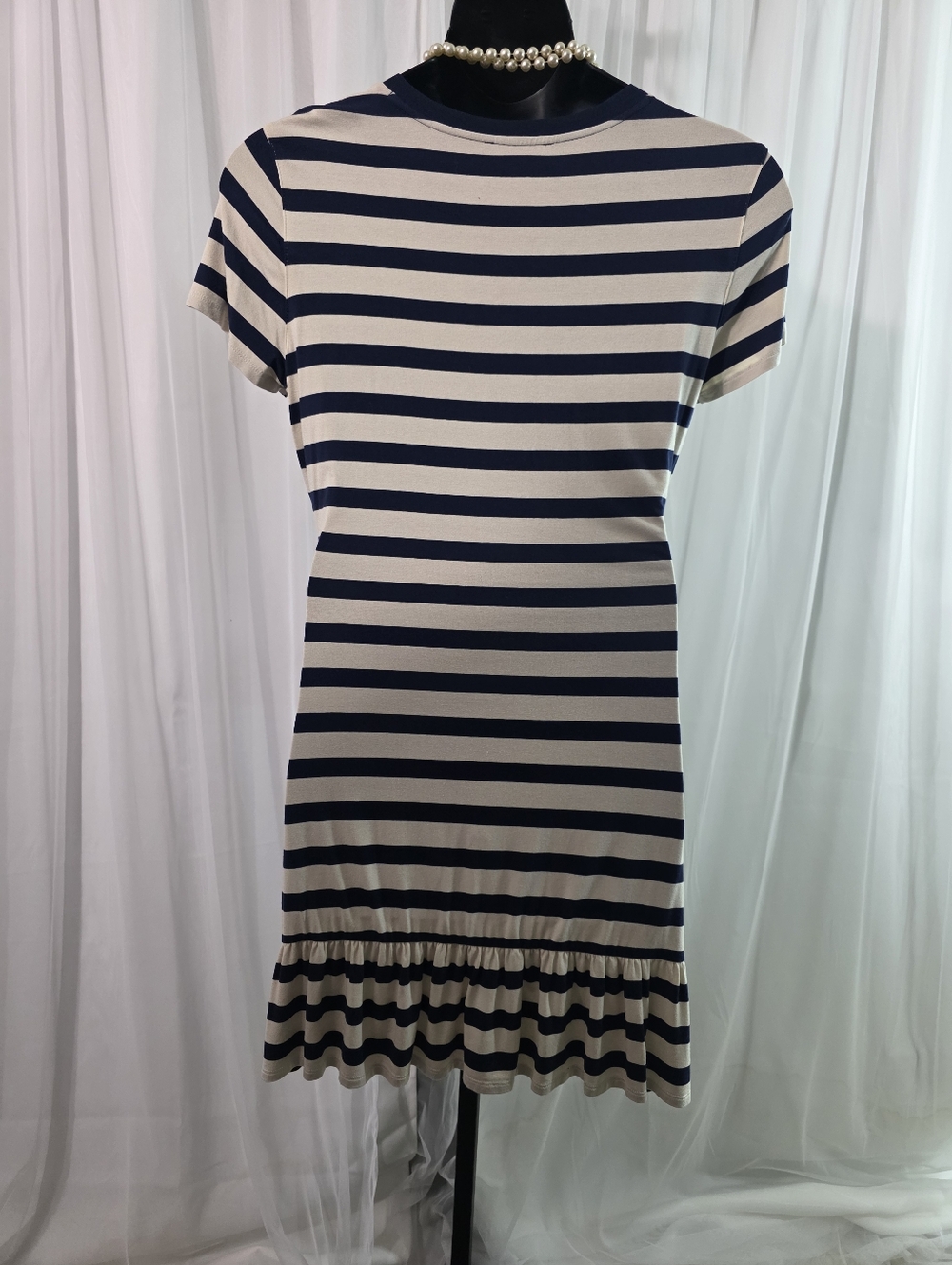 LAUREN Ralph Jersey T-Shirt Dress Size:12 color:Navy and Cream - Picture 10 of 15